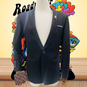 Men’s Black Slim Fit Shawl Lapel Blazer Formal Party Wedding Suit Jacket Size 52